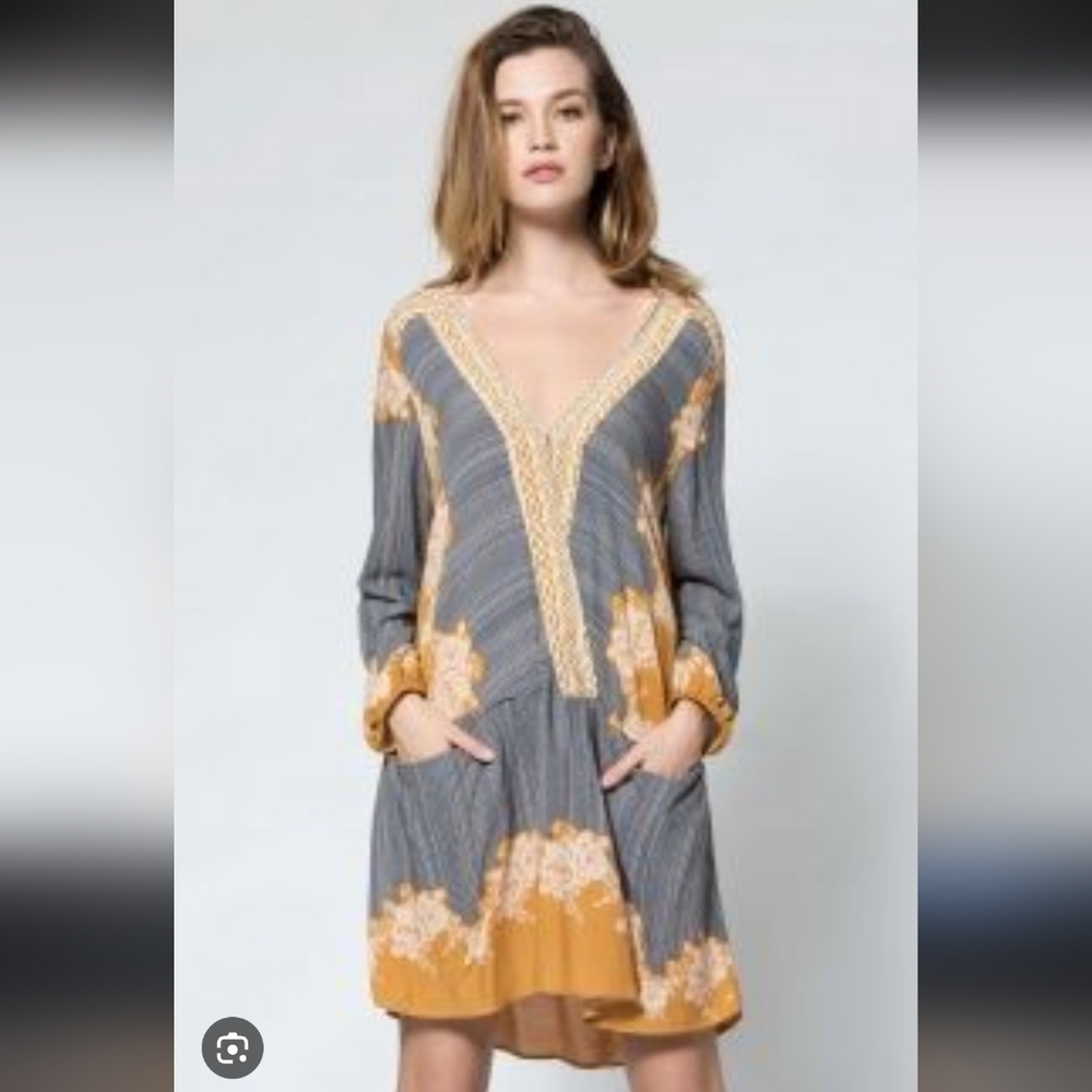 Free People Blue and Tan Women's Top/Dress_Small